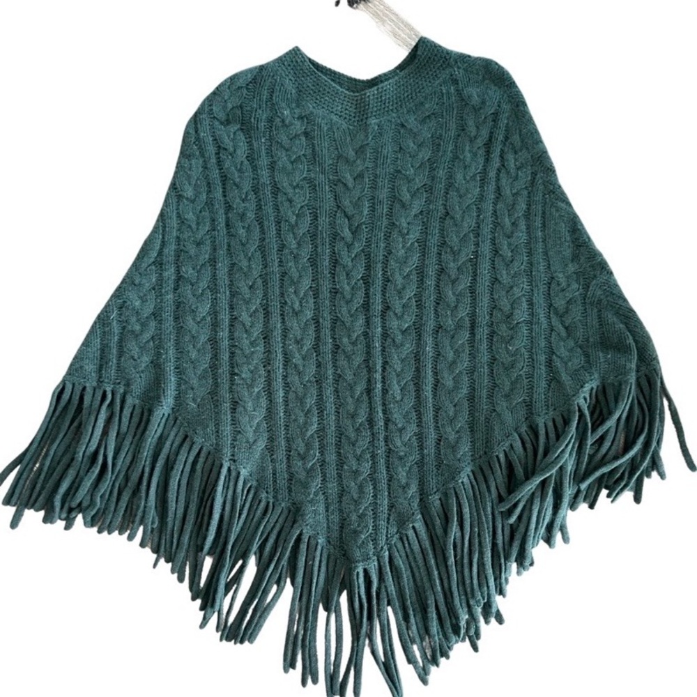 100% cashmere cable weave fringe poncho